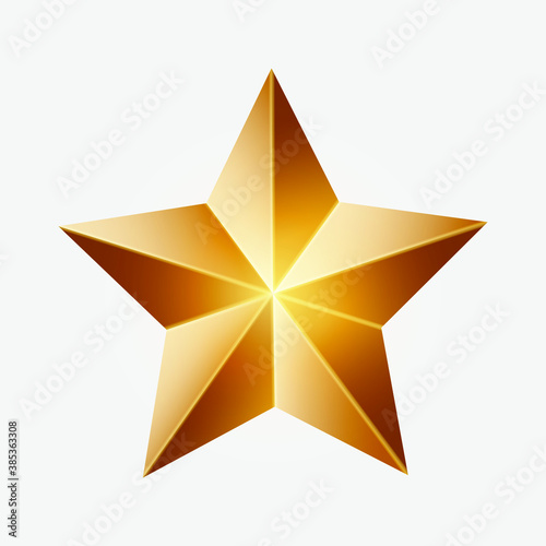 Realistic golden Christmas five-pointed star. Vector illustration on white background