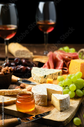 Cheese plate and various snack for wine