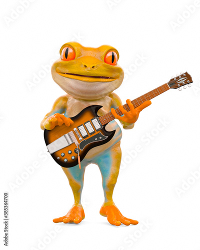 little frog cartoon is playing guitar