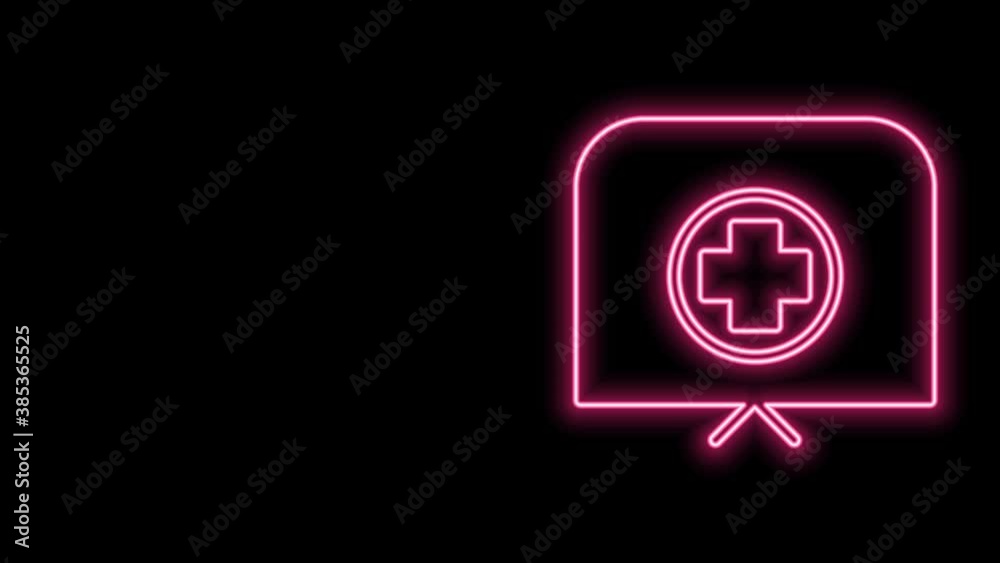 Glowing neon line Nurse hat with cross icon isolated on black background. Medical nurse cap sign. 4K Video motion graphic animation Glowing neon line Nurse hat with cross icon isolated on black background. Medical nurse cap sign. 4K Video motion graphic animation