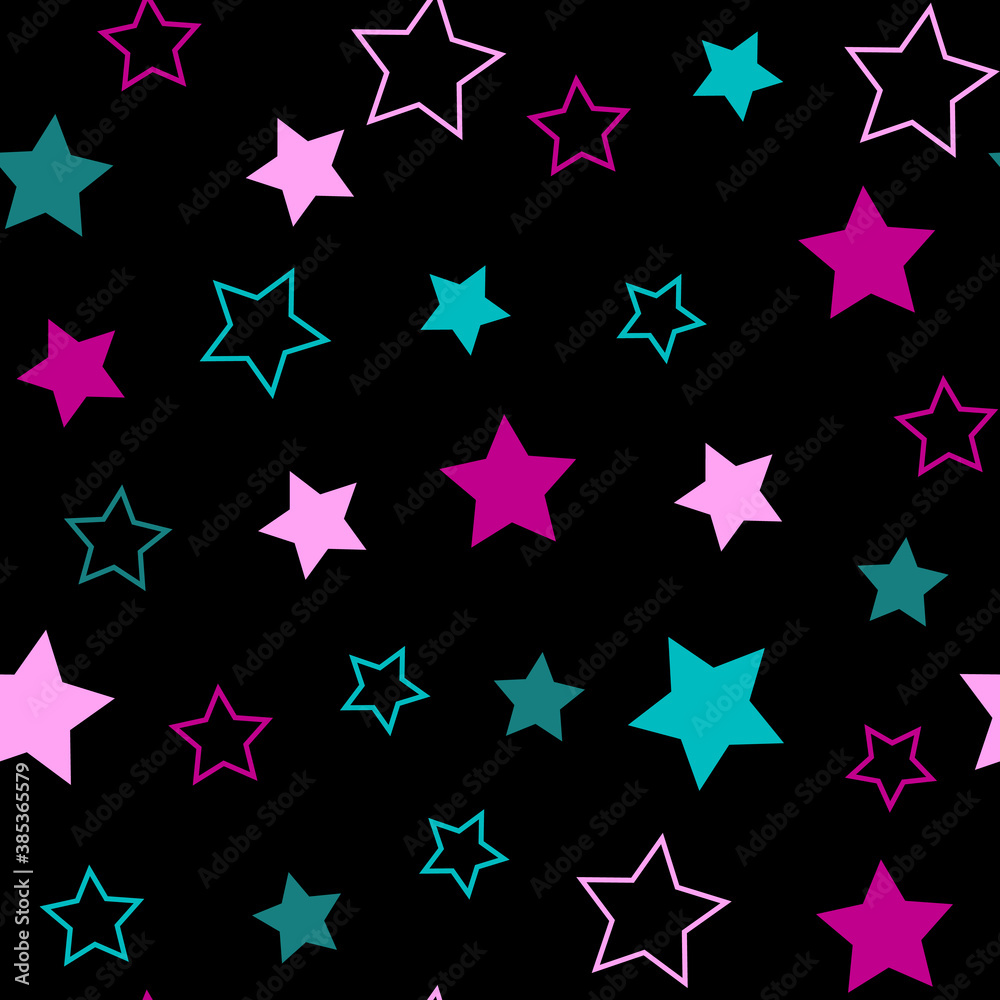 Fototapeta premium Asterisks. Seamless patterns. Design for fabric, wrapping paper, background, wallpaper. Vector.