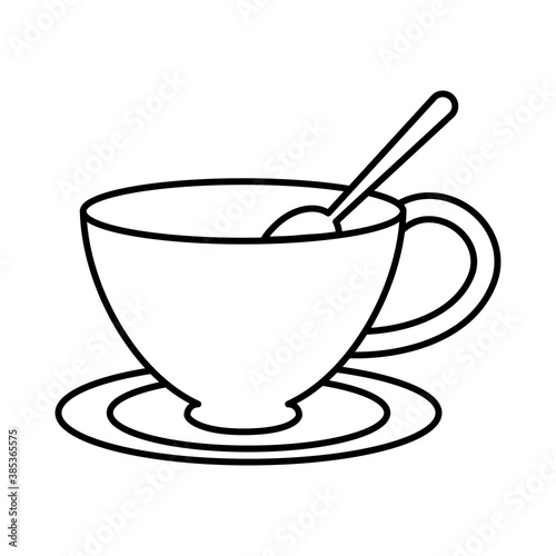 tea, cup with spoon on saucer line icon