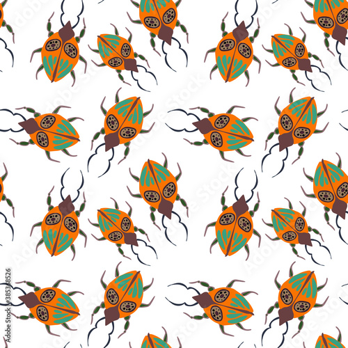 Creative seamless pattern with colorful hand drawn beetles. Colorful print for any design.  © Natallia Novik