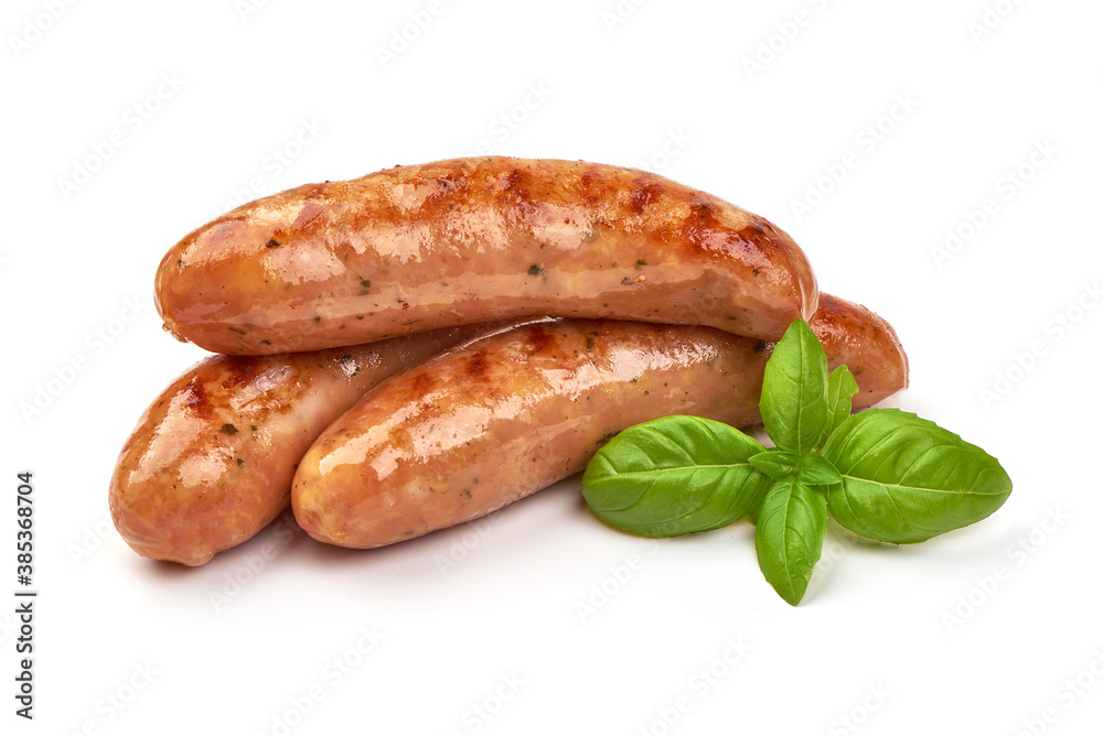 Grilled bavarian sausages, isolated on white background Grilled bavarian sausages, isolated on white background
