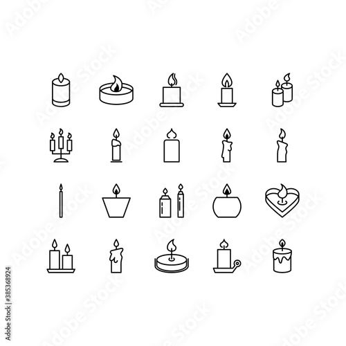 Candle icon set. Flat icons Christmas candles isolated on white background. Editable stroke