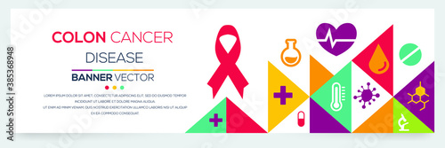 Creative (Colon cancer) disease Banner Word with Icons ,Vector illustration.	