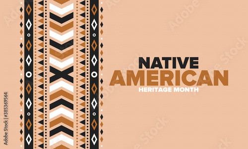 Native American Heritage Month in November. American Indian culture. Celebrate annual in United States. Tradition pattern. Poster, card, banner and background. Vector ornament, illustration