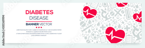 Creative (Diabetes) disease Banner Word with Icons ,Vector illustration.	