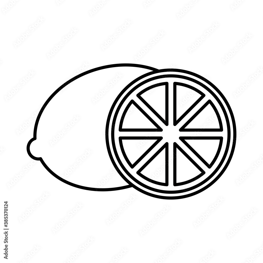 whole and slice lemon fruit citrus nature line icon