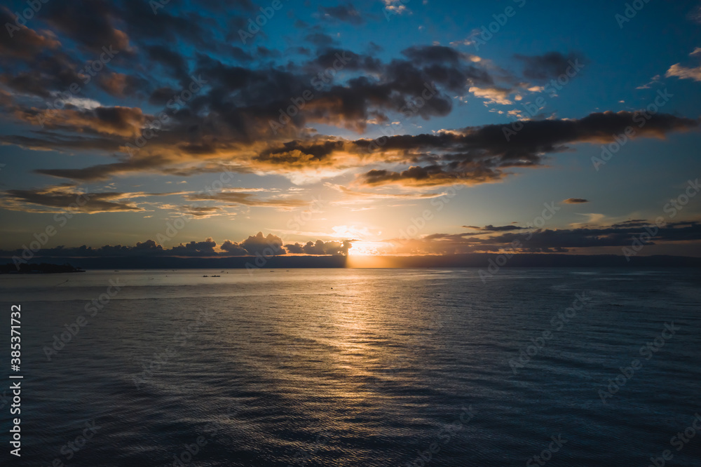 Aerial view of sunset along the coast of Bohol, the Philippines. Aerial view of sunset along the coast of Bohol, the Philippines.