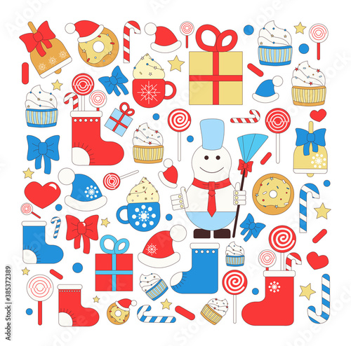 Flat Line Holiday Christmas Icons Set. Winter Season Icons Collection.