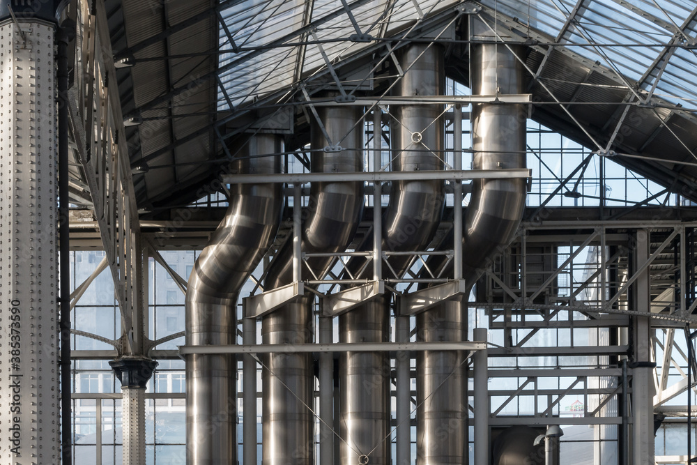 Detail of metal tubes in railway station ventilation system