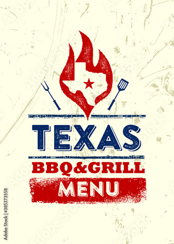 Texas Restaurant Grill and BBQ Menu Vector Design Element On Rough Background