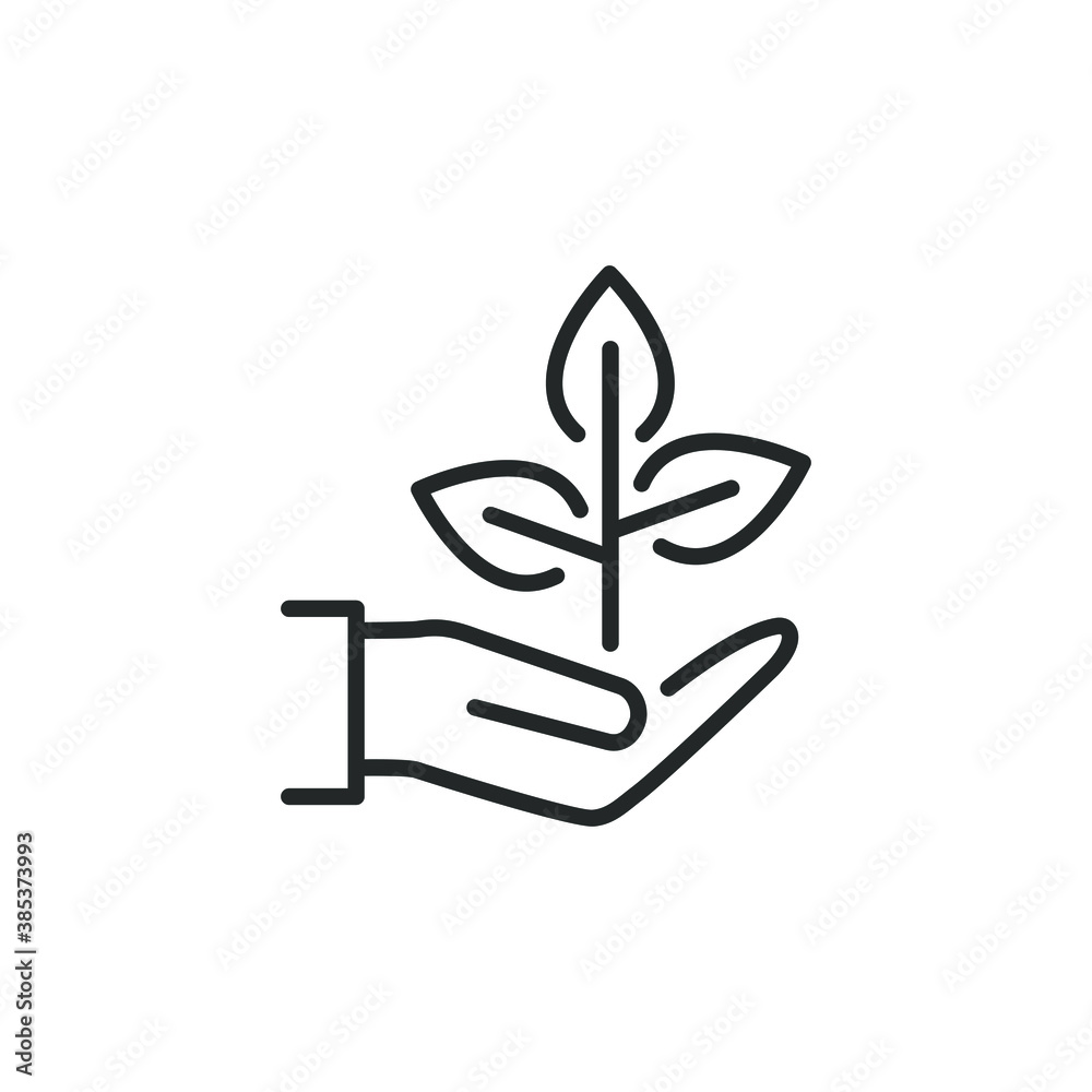 Hand holding plants icon. Eco symbol concept isolated on white background. Vector illustration Hand holding plants icon. Eco symbol concept isolated on white background. Vector illustration