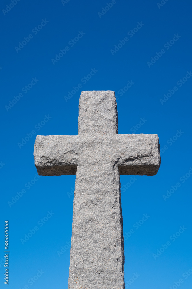 view of a giant granite cross in Canada 