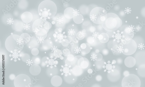 Gray abstract background. white light and snowflakes bokeh winter for Christmas new year blurred beautiful shiny lights use for card banner wallpaper backdrop and your product.