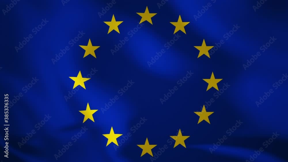 European Union Official Flag With Blue Fabric And Circle Of Yellow Stars European Union Official Flag With Blue Fabric And Circle Of Yellow Stars