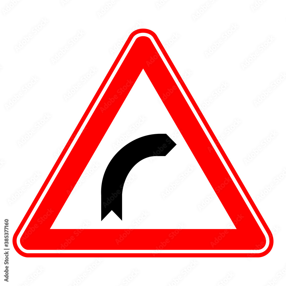Traffic, road sign. Dangerous Bend to right. Traffic, road sign. Dangerous Bend to right.