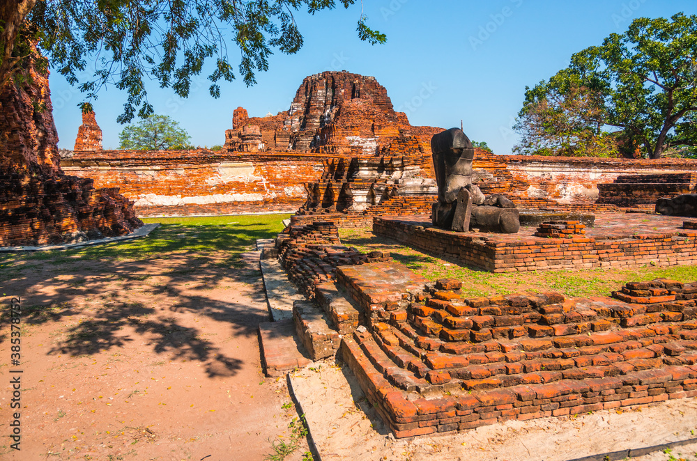 Ayutthaya Historical Park on a Sunny Day in Ayutthaya Province, Thailand. Architecture of Old Thai Capital City.