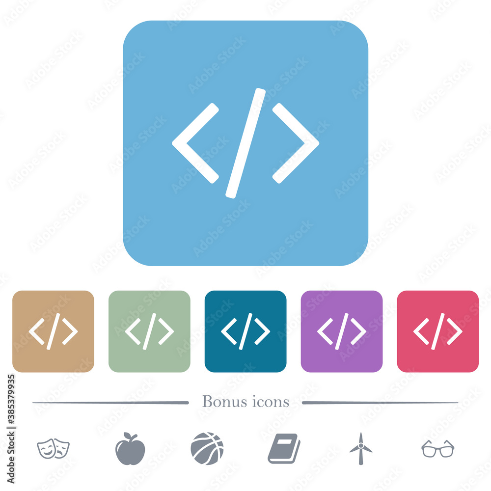 Script code flat icons on color rounded square backgrounds Script code flat icons on color rounded square backgrounds