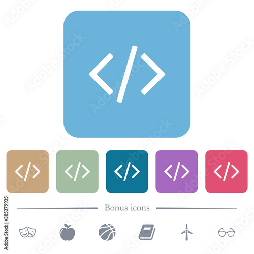 Script code flat icons on color rounded square backgrounds