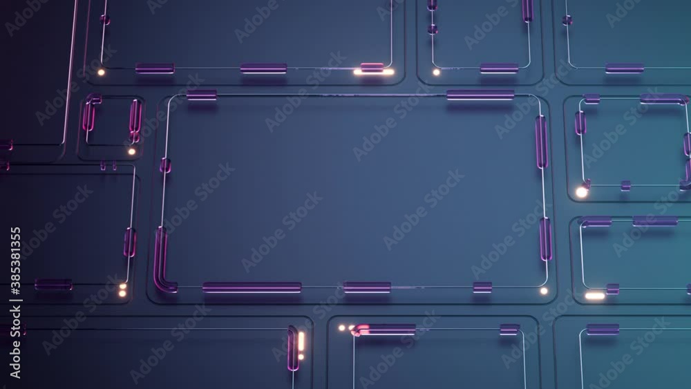 Purple tubes follow thin square pathway, animated background Purple tubes follow thin square pathway, animated background