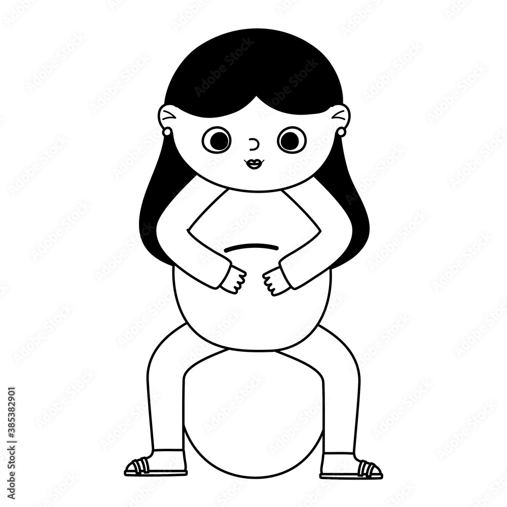pregnancy and maternity, cute pregnant woman sitting on fitball cartoon line style icon