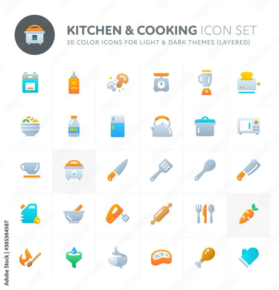 Kitchen & Cooking Vector Icon Set. Fillio Color Icon Series.
