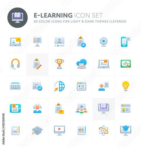 E-learning Vector Icon Set. Fillio Color Icon Series.