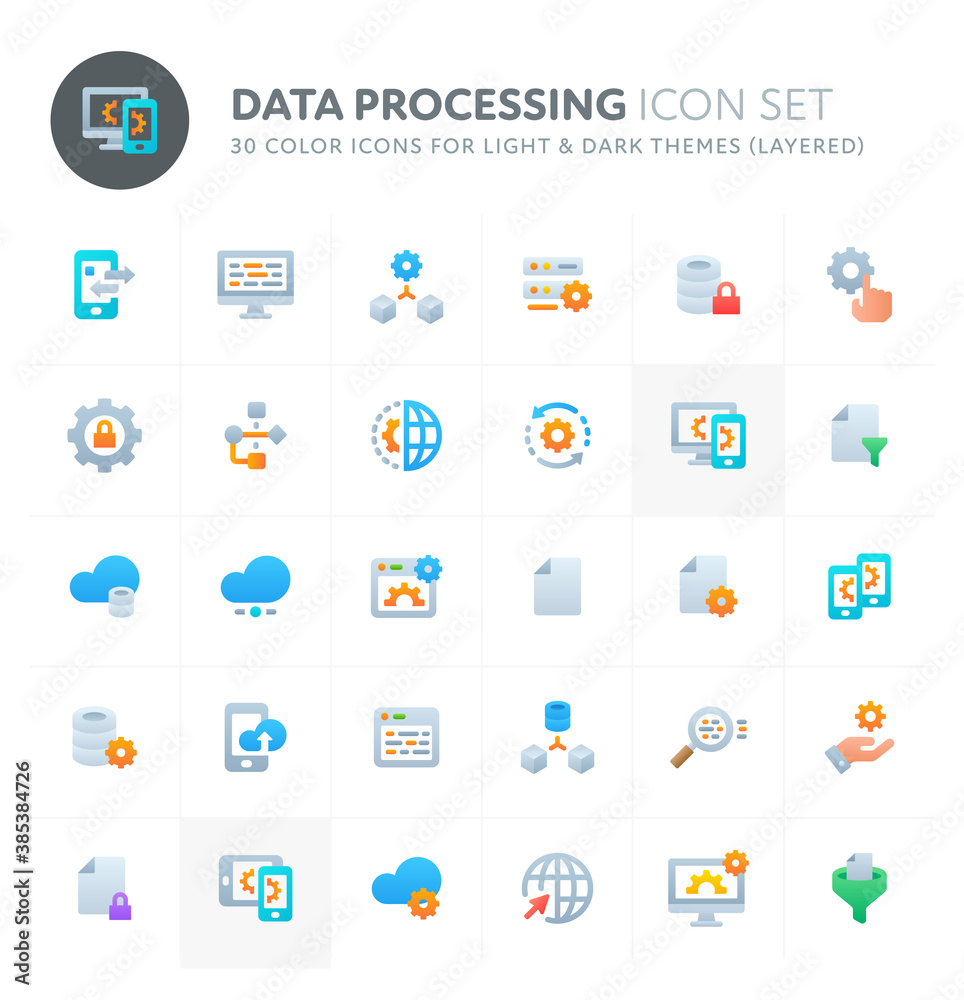 Data Processing Vector Icon Set. Fillio Color Icon Series.