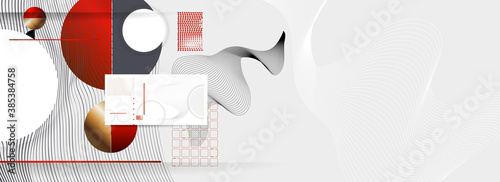 Abstract background of lines and figures in the Japanese style red black white minimalism. Pale gray background vector Vector memphis style banner