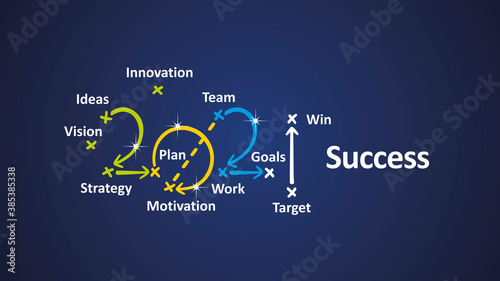 Success 2021 word cloud colorful arrows white blue board background vector