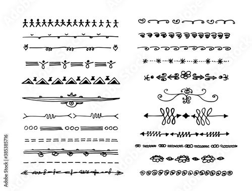 Set of line doodles, underlines. Hand-drawn underline strokes in doodle style. Marker borders, dividers, vignettes.
