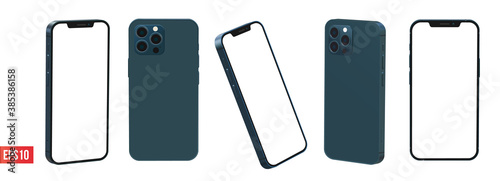 Iphone 12 Pro Max Pacific Blue Color 3d Realistic Vector Mockup Set Stock Vector Adobe Stock