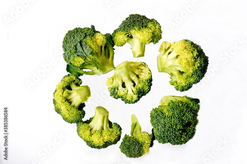 Broccoli. An annual vegetable plant in the Cabbage family. Close-up. White background.