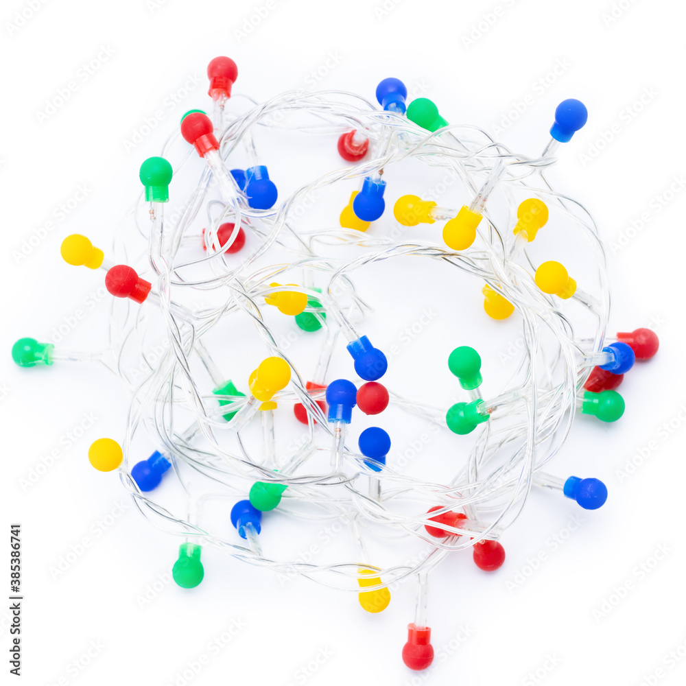 christmas lights on a white background. christmas decoration backdrop christmas lights on a white background. christmas decoration backdrop