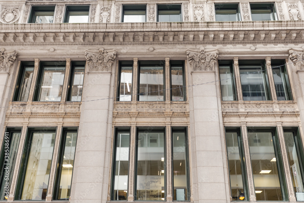 Classic vintage building in downtown Chicago with corbels