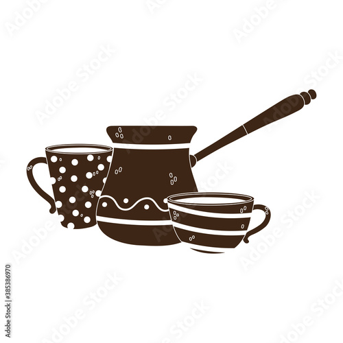 coffee brewing methods, turkish and coffee cups isolated design silhouette icon style