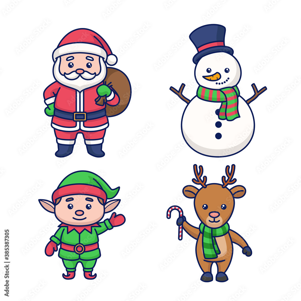Christmas cartoon vector illustration set