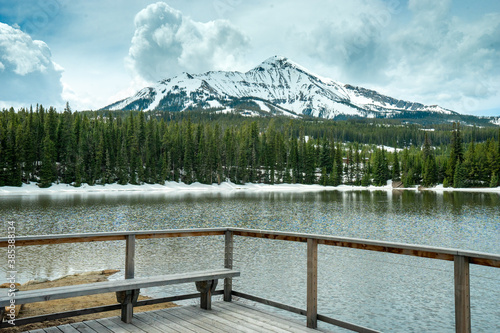 The View of Lone Peak in Big Sky Montana from Moonlight Basin dock photo