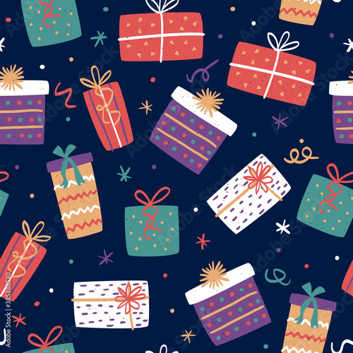 Seamless pattern with christmas gift boxes