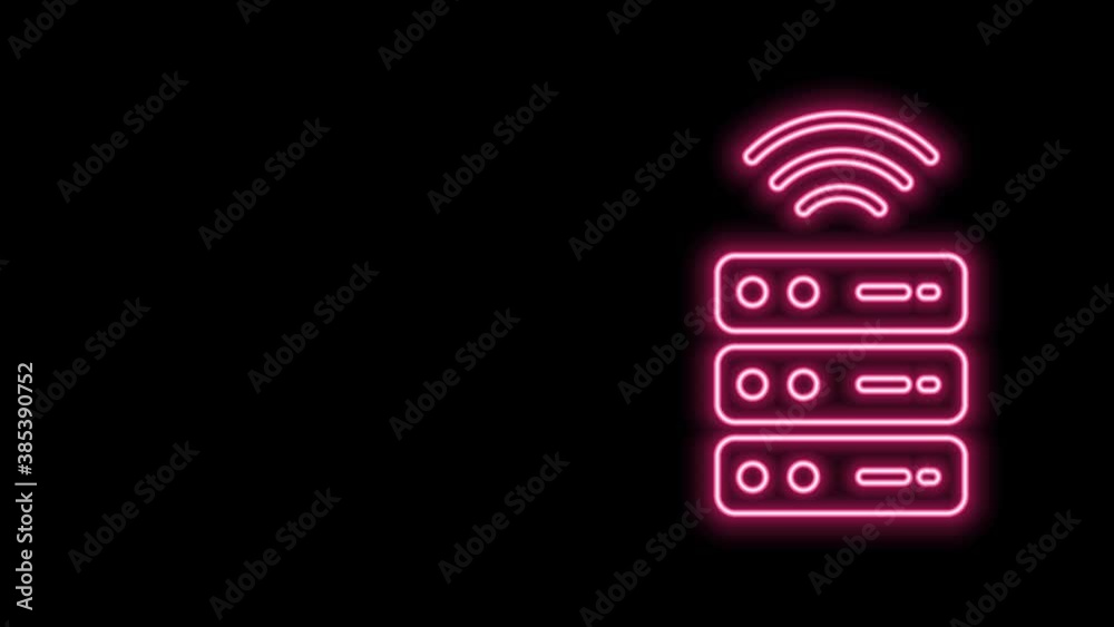 Glowing neon line Smart Server, Data, Web Hosting icon isolated on black background. Internet of things concept with wireless connection. 4K Video motion graphic animation Glowing neon line Smart Server, Data, Web Hosting icon isolated on black background. Internet of things concept with wireless connection. 4K Video motion graphic animation