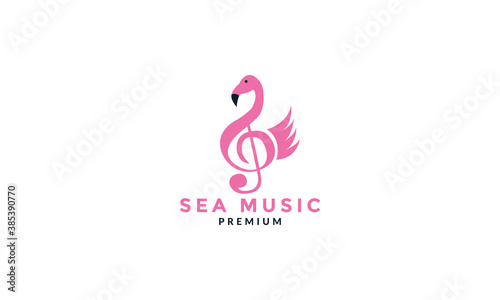 notes music with flamingo bird logo vector illustration design
