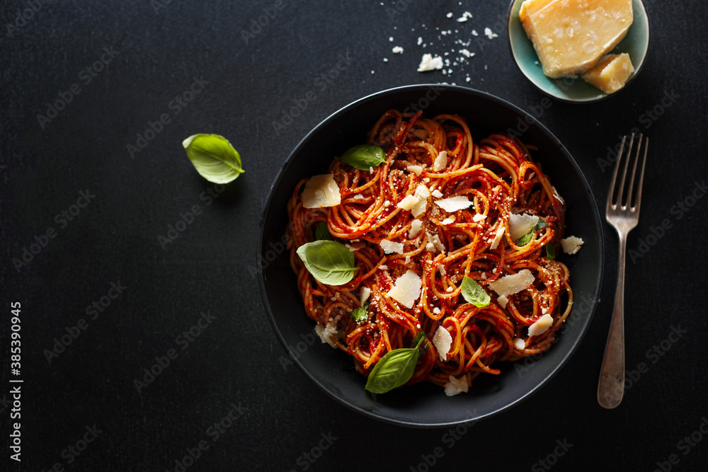 Pasta with tomato sauce and cheese - obrazy, fototapety, plakaty 