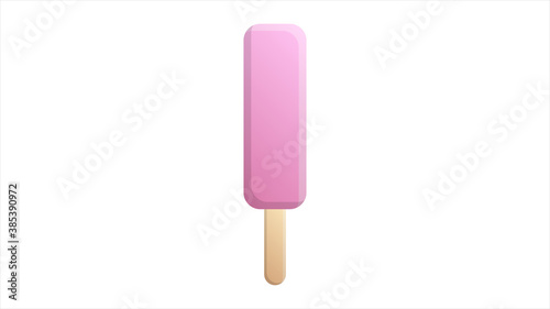 Pink ice cream on stick with stripes flat isolated