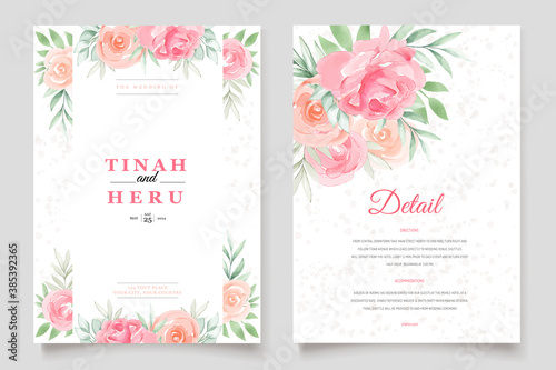 watercolor floral and leaves wedding invitation card 