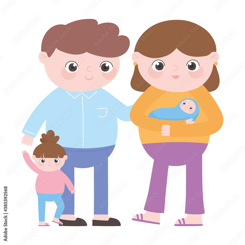 pregnancy and maternity, family dad mom baby and little daughter cartoon pregnancy and maternity, family dad mom baby and little daughter cartoon