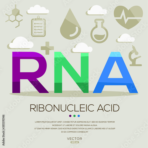 RNA mean (ribonucleic acid) medical acronyms ,letters and icons ,Vector illustration.
