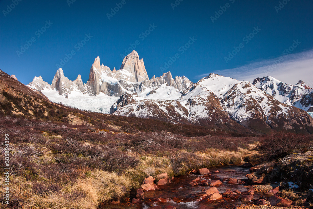 Patagonia in Argentina. Landscape in El Chalten, the route to Laguna de Los Tres. Amazing travel and landscape photography.