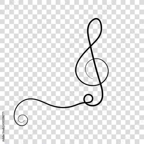 Music note, treble clef line with swirl, vector illustration.